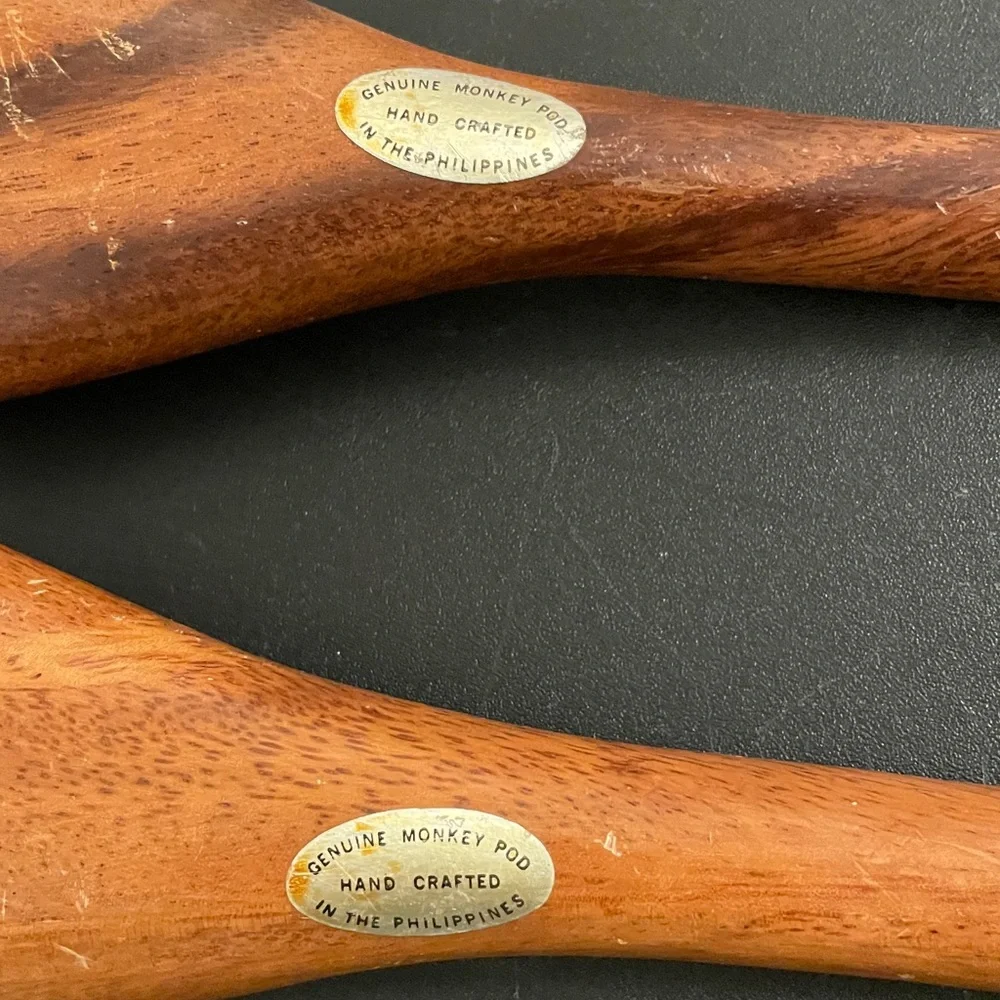 Set of 2 Genuine MONKEY POD Hand Crafted Wood Salad Spoon & Fork Serving Set